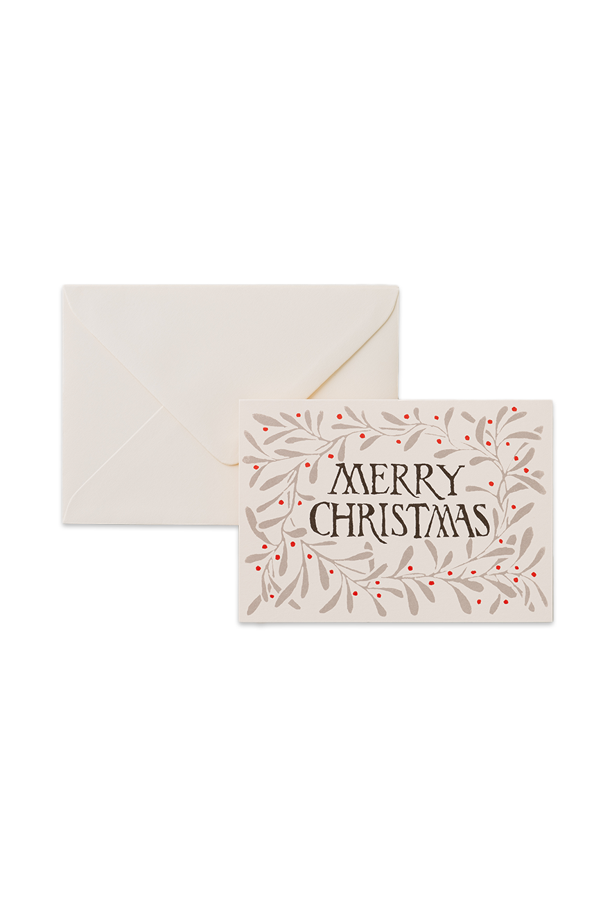 Merry Christmas Card Wreath Grey