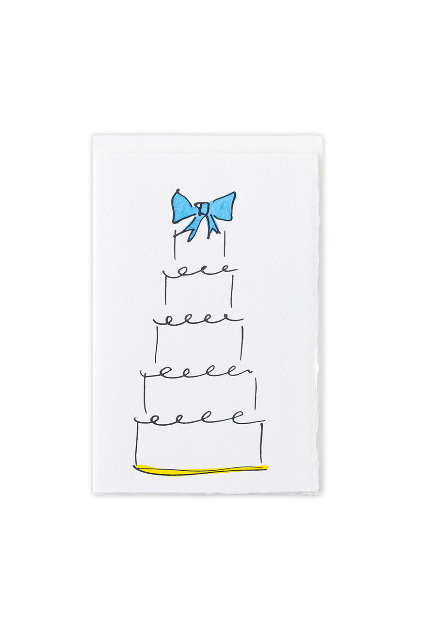 Greeting Card Wedding Cake Blue Bow