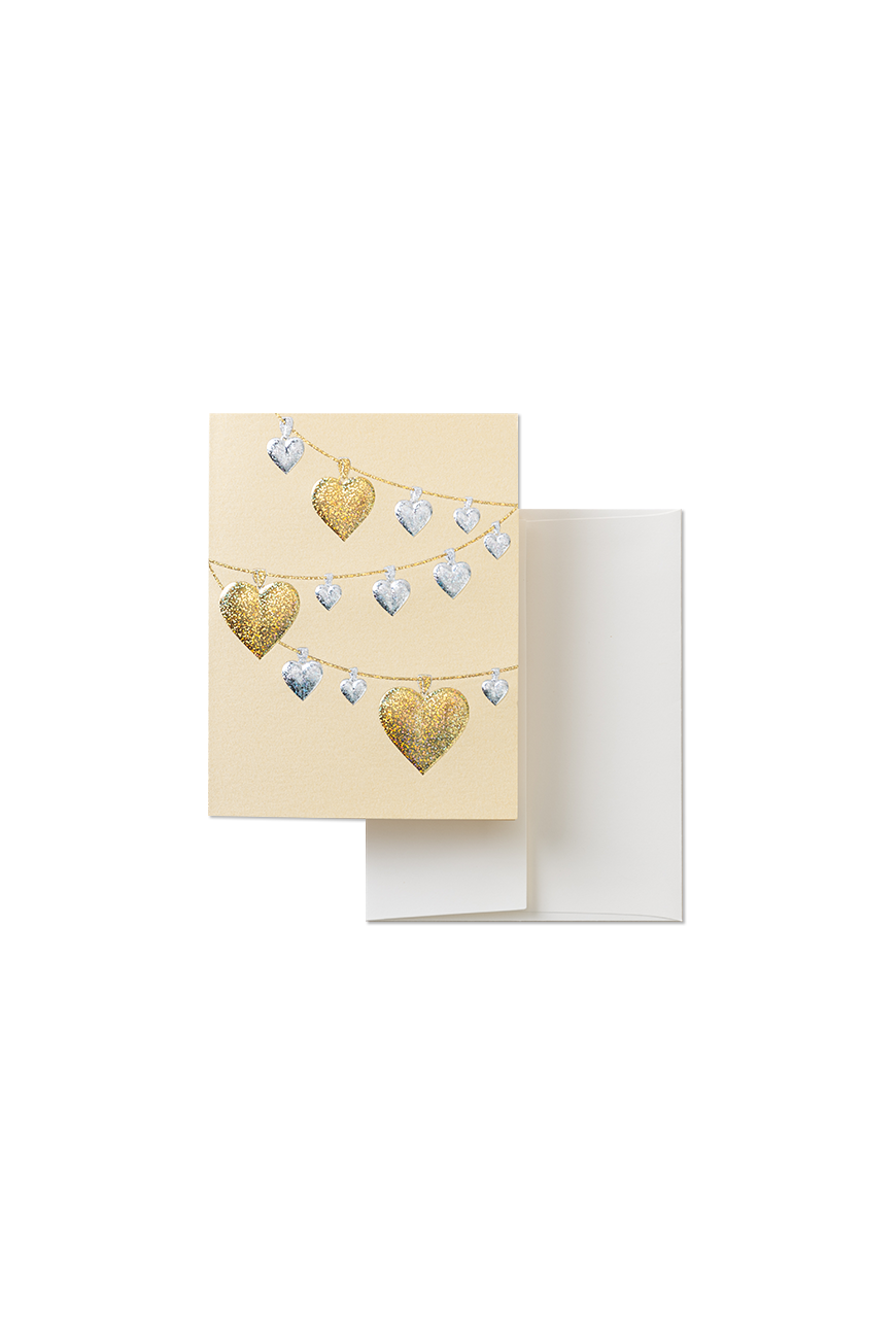 Greeting Card - Heart Garland On Gold