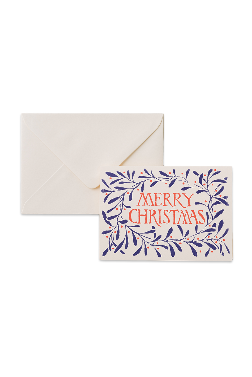 Merry Christmas Card Wreath Blue