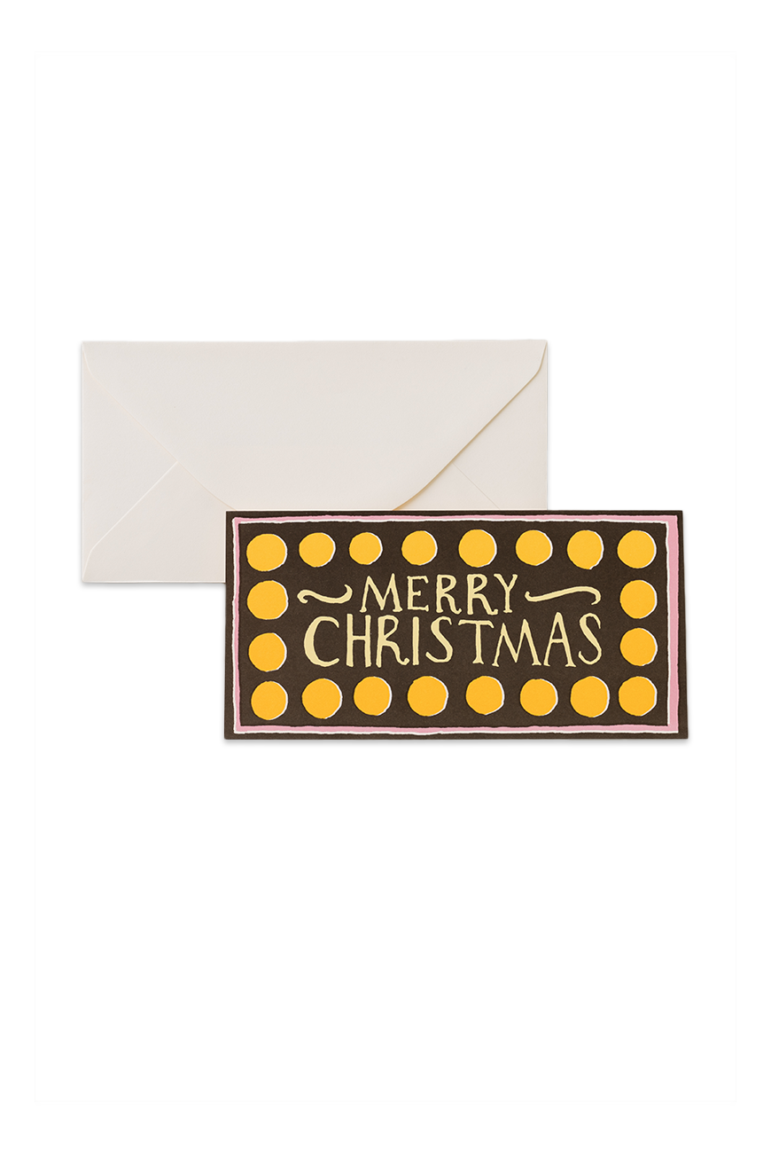 Merry Christmas Long Card Yellow Dots
