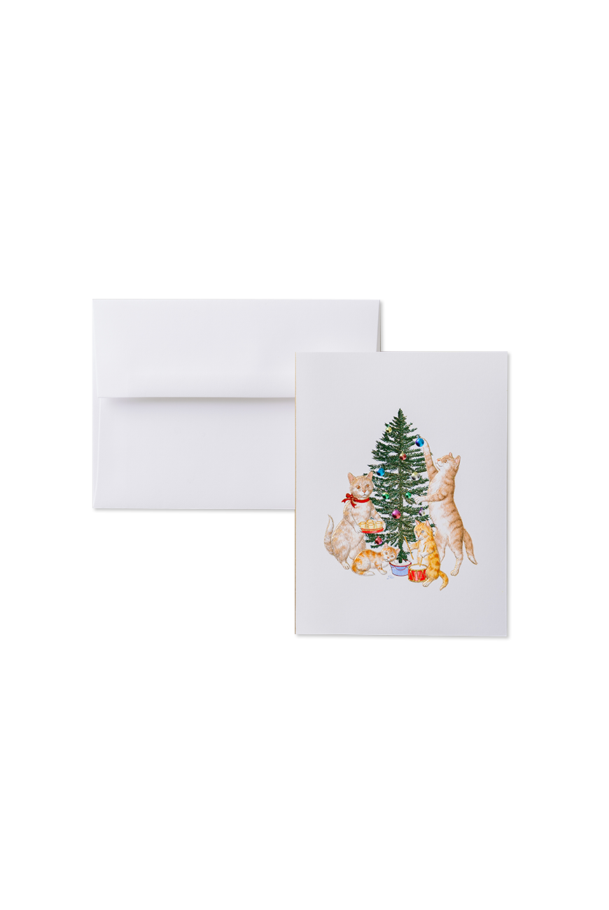 Christmas Card - Cats Decorating Tree