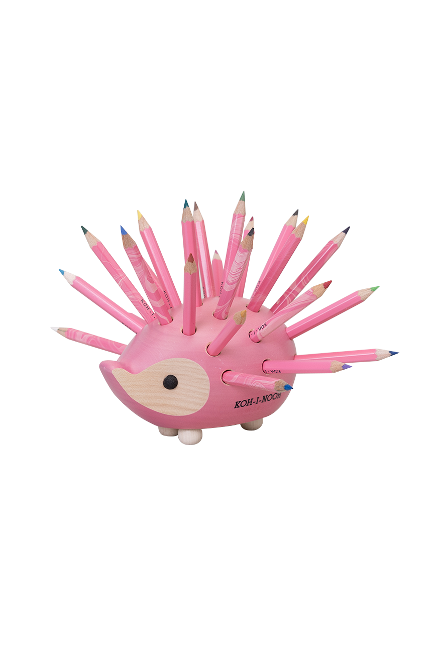 Small Wooden Hedgehog With Pencils - Pink