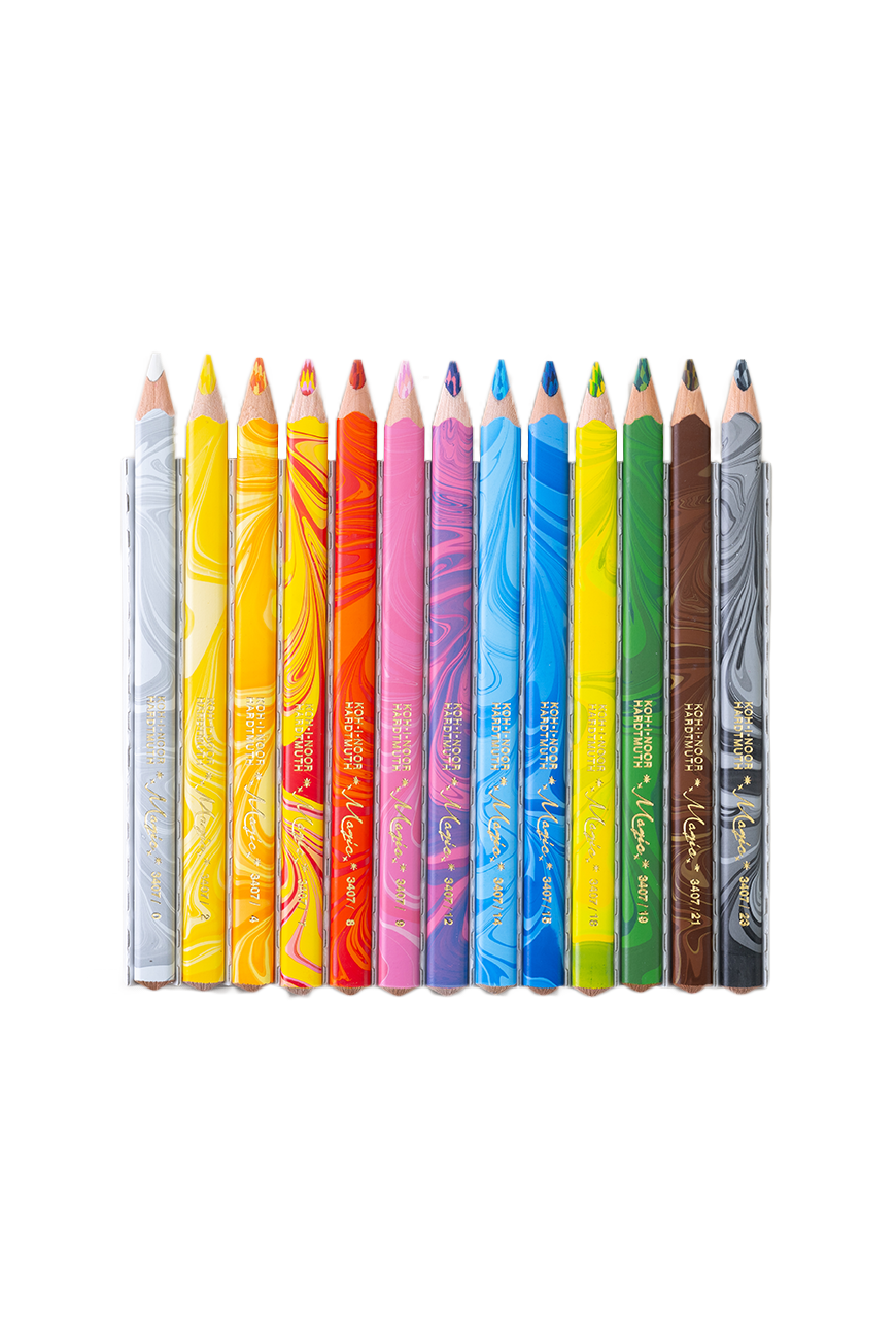 3408 Set Of Jumbo Triangular Coloured Magic Pencils 12+1