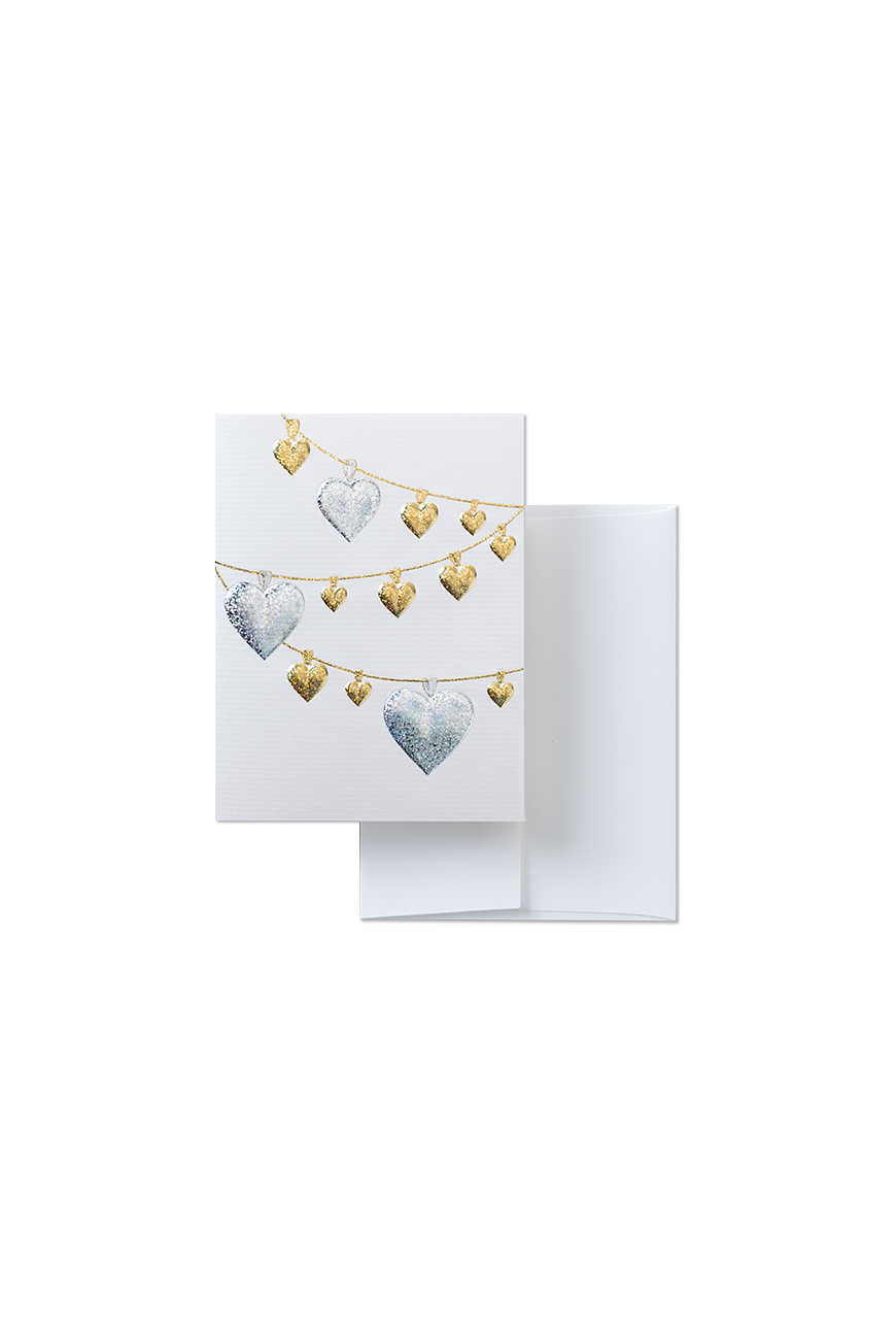 Greeting Card - Heart Garland On Silver