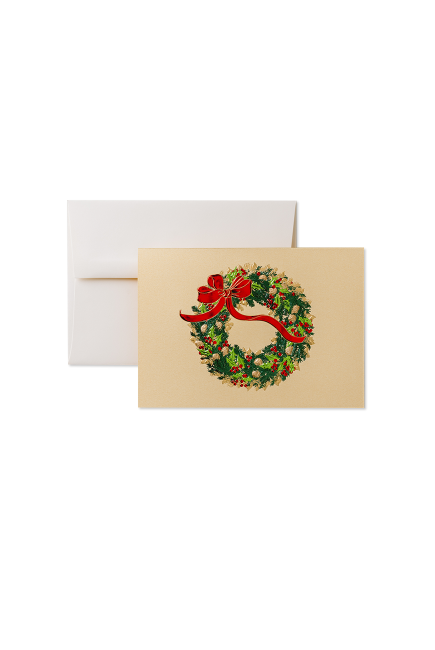 Season Greeting Card - Holiday Leaf Wreath Gold